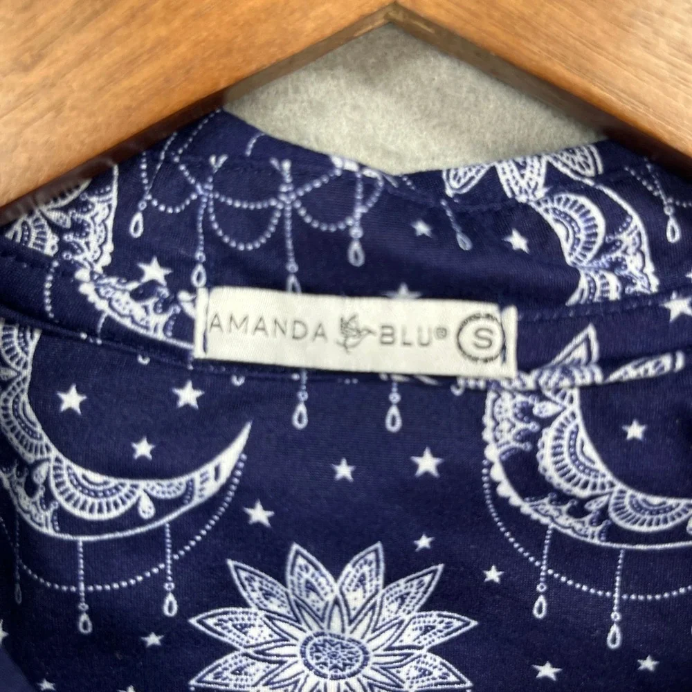 Amanda Blu Pajama Set Womens S/L Blue Moon Star Celestial Lounge Sleepwear PJs
